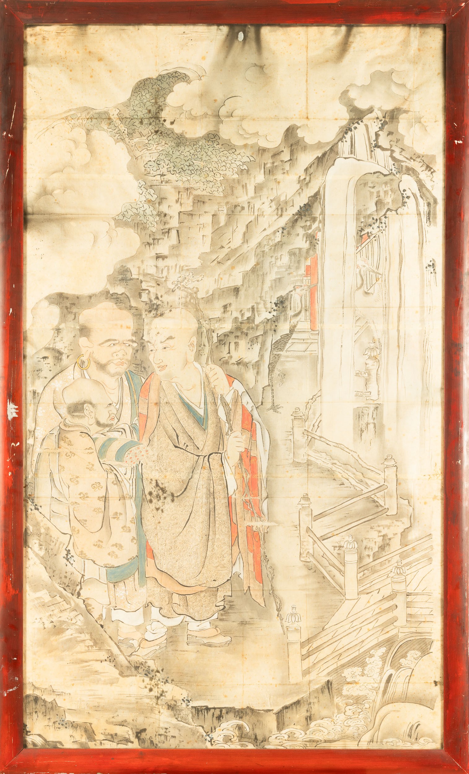 Pannello dipinto raffigurante scena di saggi, Cina, Dinastia Qing, XIX secolo
