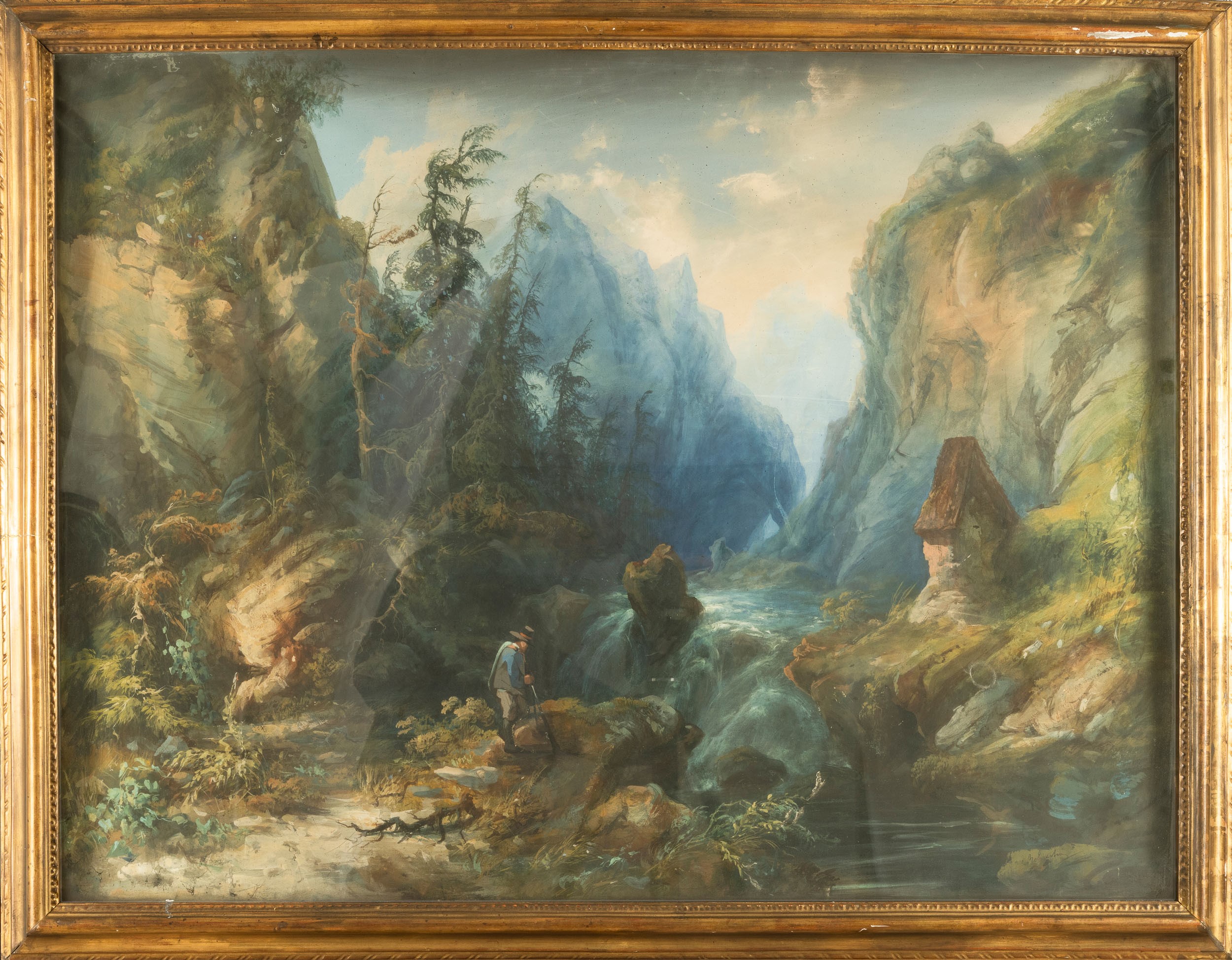 Enrico Robecchi - Paesaggio con fiume e montagne