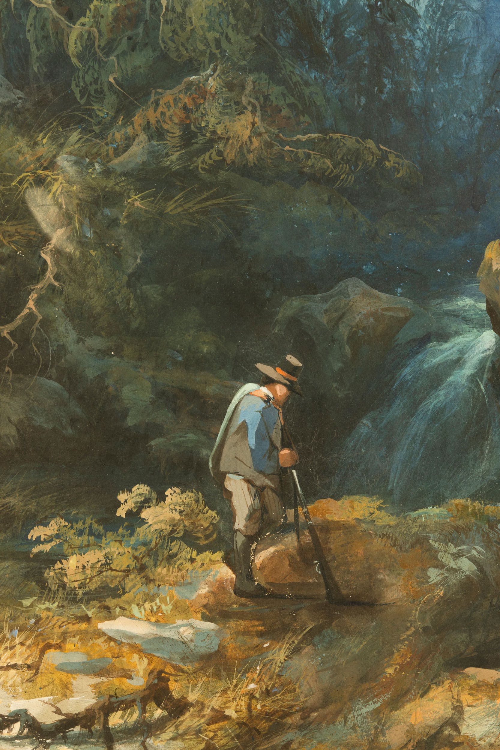 Enrico Robecchi - Paesaggio con fiume e montagne