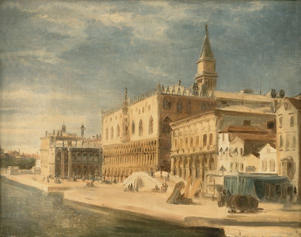 Scuola veneta del XIX secolo Veduta di Riva degli Schiavoni