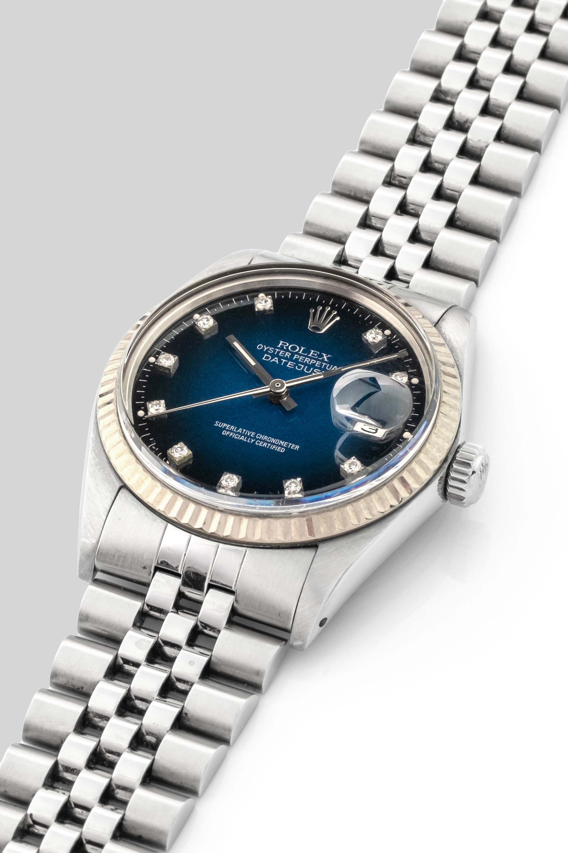 Rolex - Datejust Ref 16014 in Acciaio, Lunetta in Oro Bianco, Quadrante "vignette" Blu con Diaman...