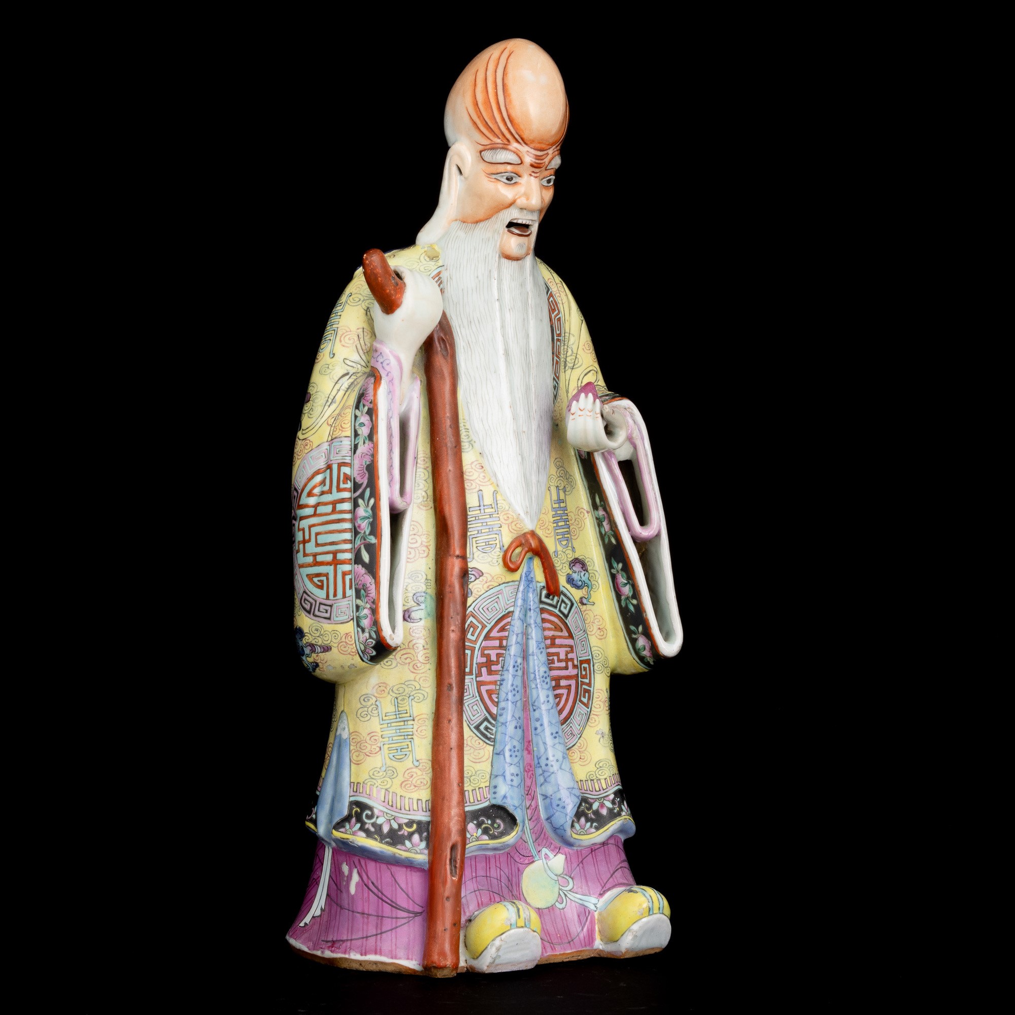 Figura in Porcellana Famiglia Rosa Raffigurante Saggio, Cina, Dinastia Qing, XIX Secolo