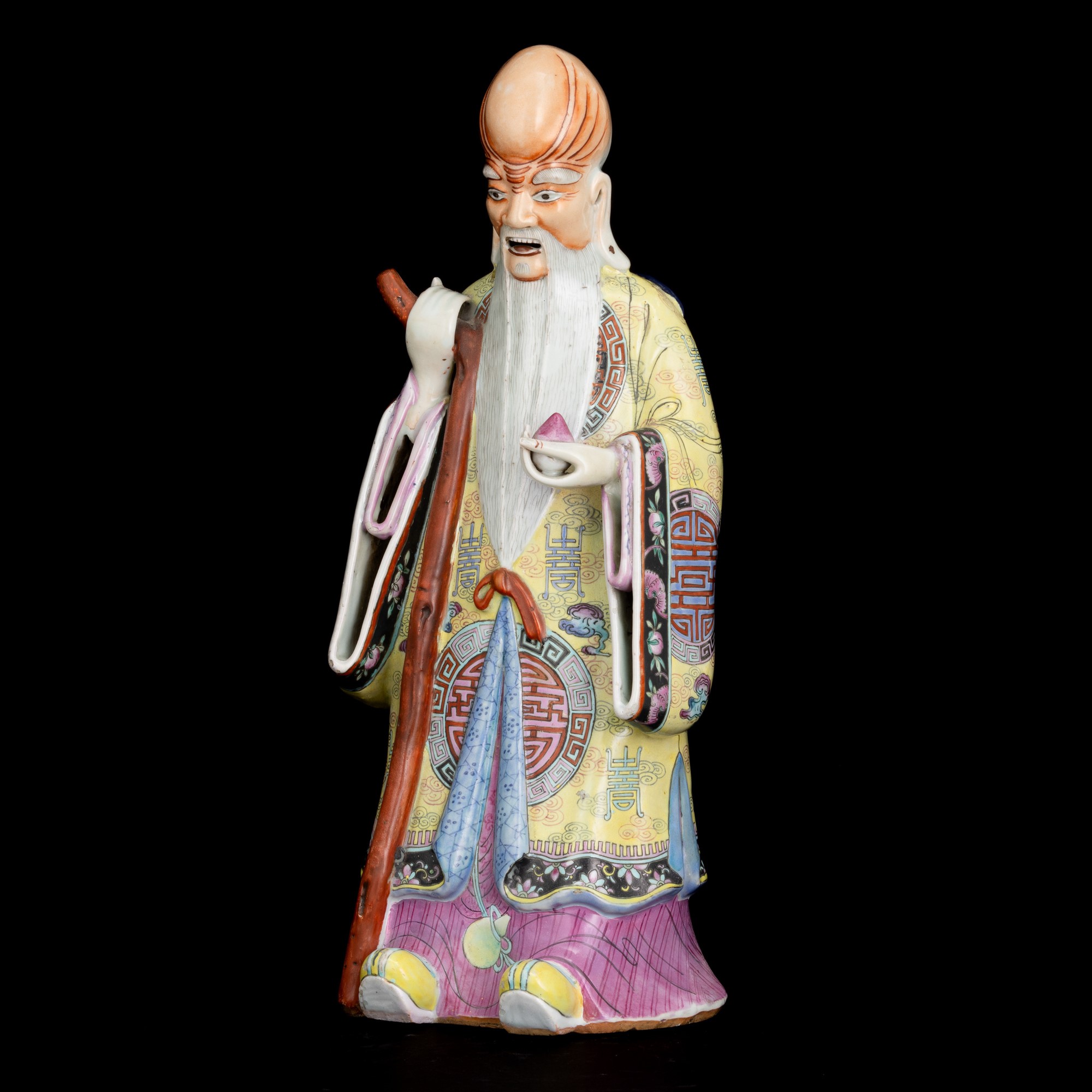 Figura in Porcellana Famiglia Rosa Raffigurante Saggio, Cina, Dinastia Qing, XIX Secolo