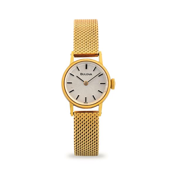 Solo tempo in oro 18k da donna, con quadrante argenté con indici applicati, circa 1960