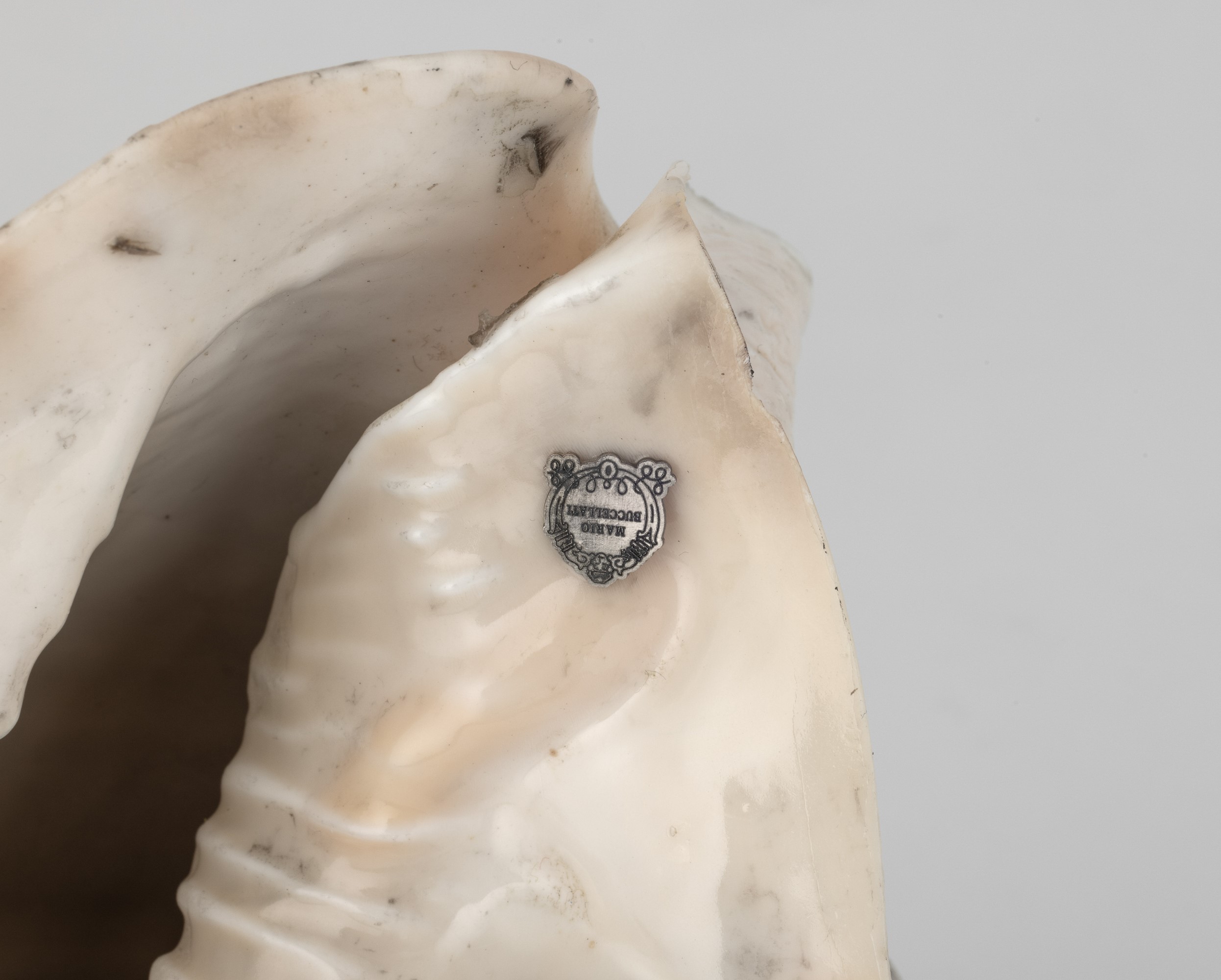 Mario Buccellati, Conchiglia rivestita in argento con etichetta a scudo, Italia XX-XXI secolo