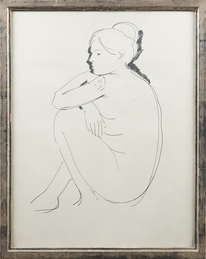 Emilio Greco : Senza Titolo  - Inchiostro su carta - Asta Dipinti del XIX-XX Secolo - Cambi Casa d'Aste