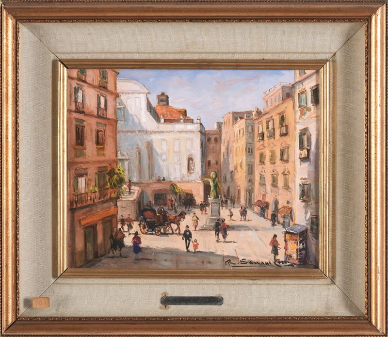 Renato Sassone Corsi Veduta cittadina  - Olio su tavola - Asta Dipinti del XIX-XX Secolo - Cambi Casa d'Aste