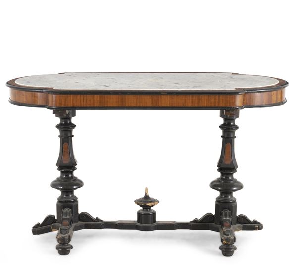 Tavolo in legno lastronato ed ebanizzato, XIX secolo