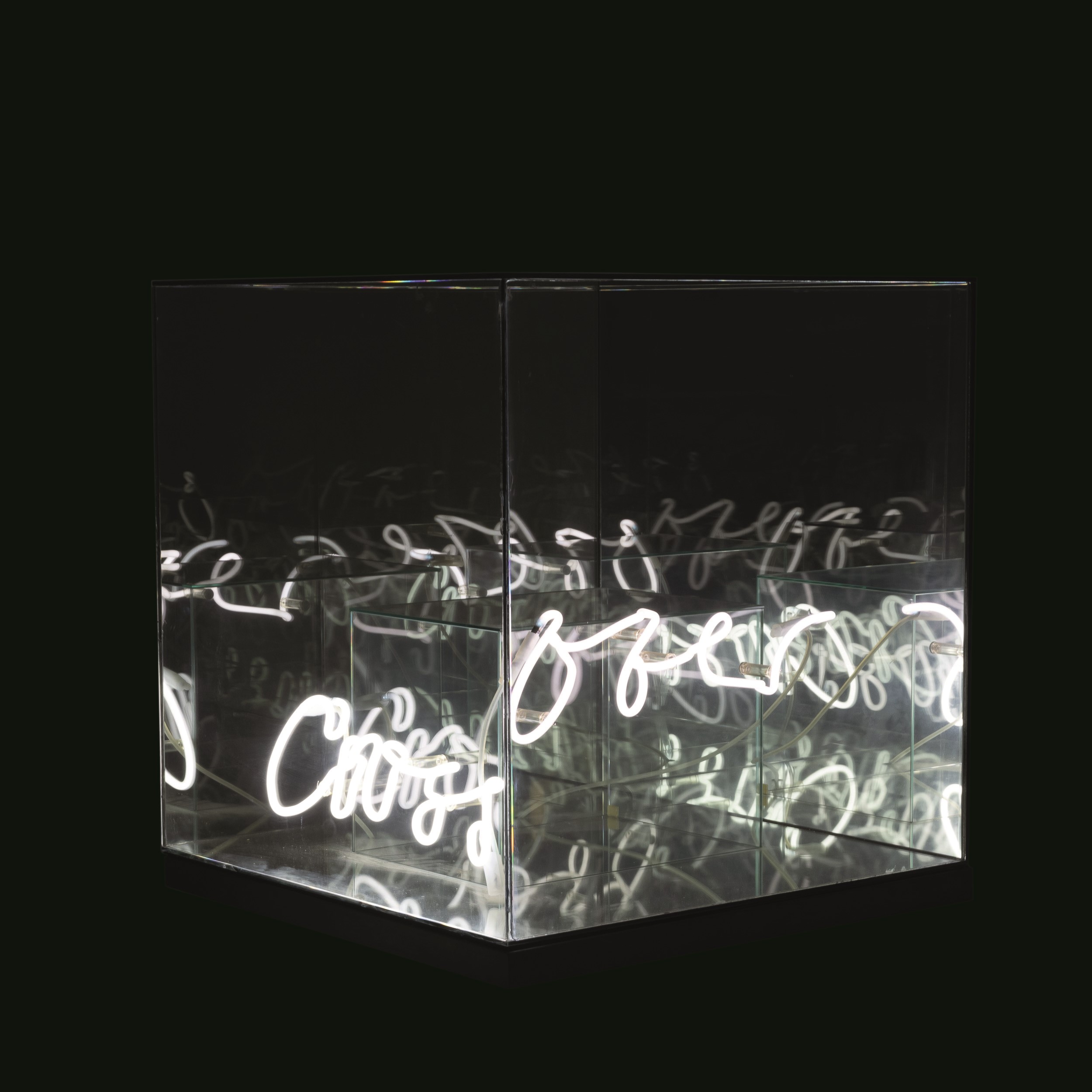 Brigitte Kowanz - Cross over - cubo di specchi e neon