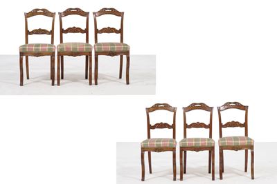 Sei sedie in legno intagliato, XIX secolo