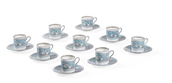 Dodici tazze da caffè “Florentine Turquoise” Inghilterra, Manifattura Wedgwood, seconda metà del XX secolo 