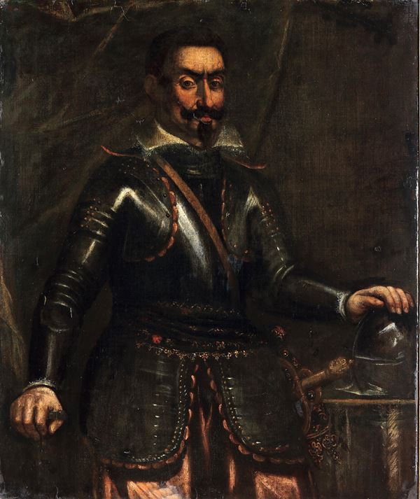 Scuola del XVI secolo Ritratto di gentiluomo in armatura