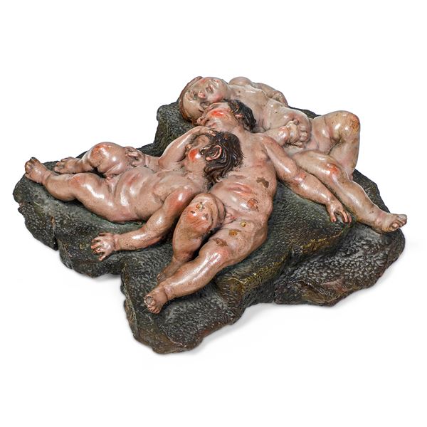 Gruppo di tre nudini addormentati. Attribuito a Salvatore Di Franco. Napoli seconda metà del XVIII secolo