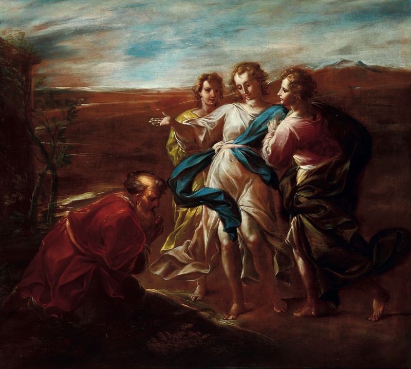 Scuola del XVIII secolo Abramo e gli angeli  - olio su tela - Asta Dipinti Antichi - I - Cambi Casa d'Aste