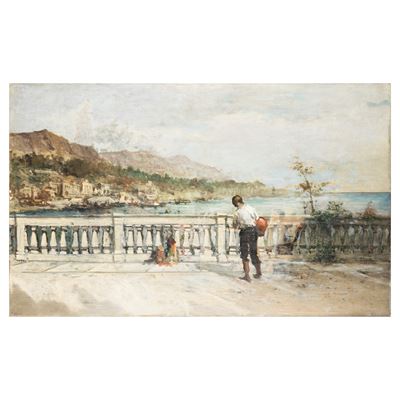 Artista da identificare, Veduta da terrazza, olio su tela