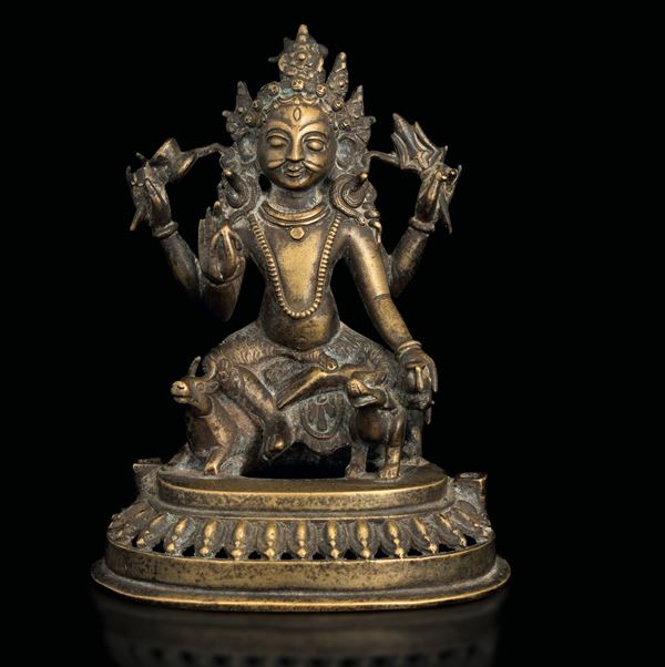 Figura di Bhairava su fiore di loto in bronzo, Cina, Dinastia Qing, epoca Qianlong (1736-1796)
