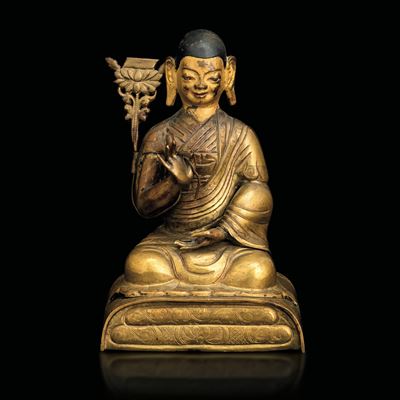 Figura di Monaco in Rame Dorato, Tibet, XVIII Secolo