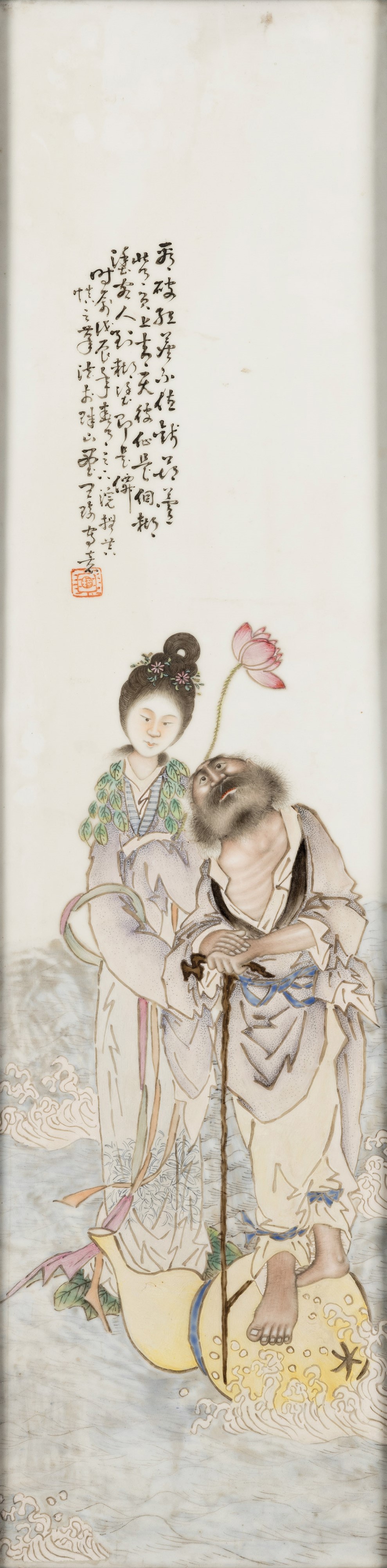Coppia di Placche in Porcellana con Personaggi dello Stile di Wang Qi e Inscrizioni che Indicano ...