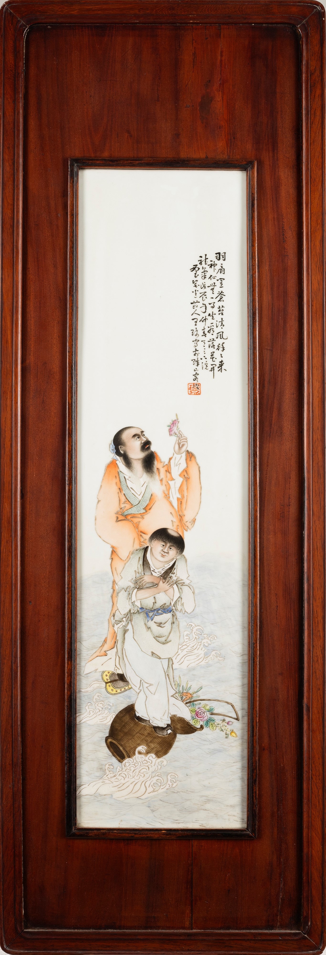 Coppia di Placche in Porcellana con Personaggi dello Stile di Wang Qi e Inscrizioni che Indicano ...