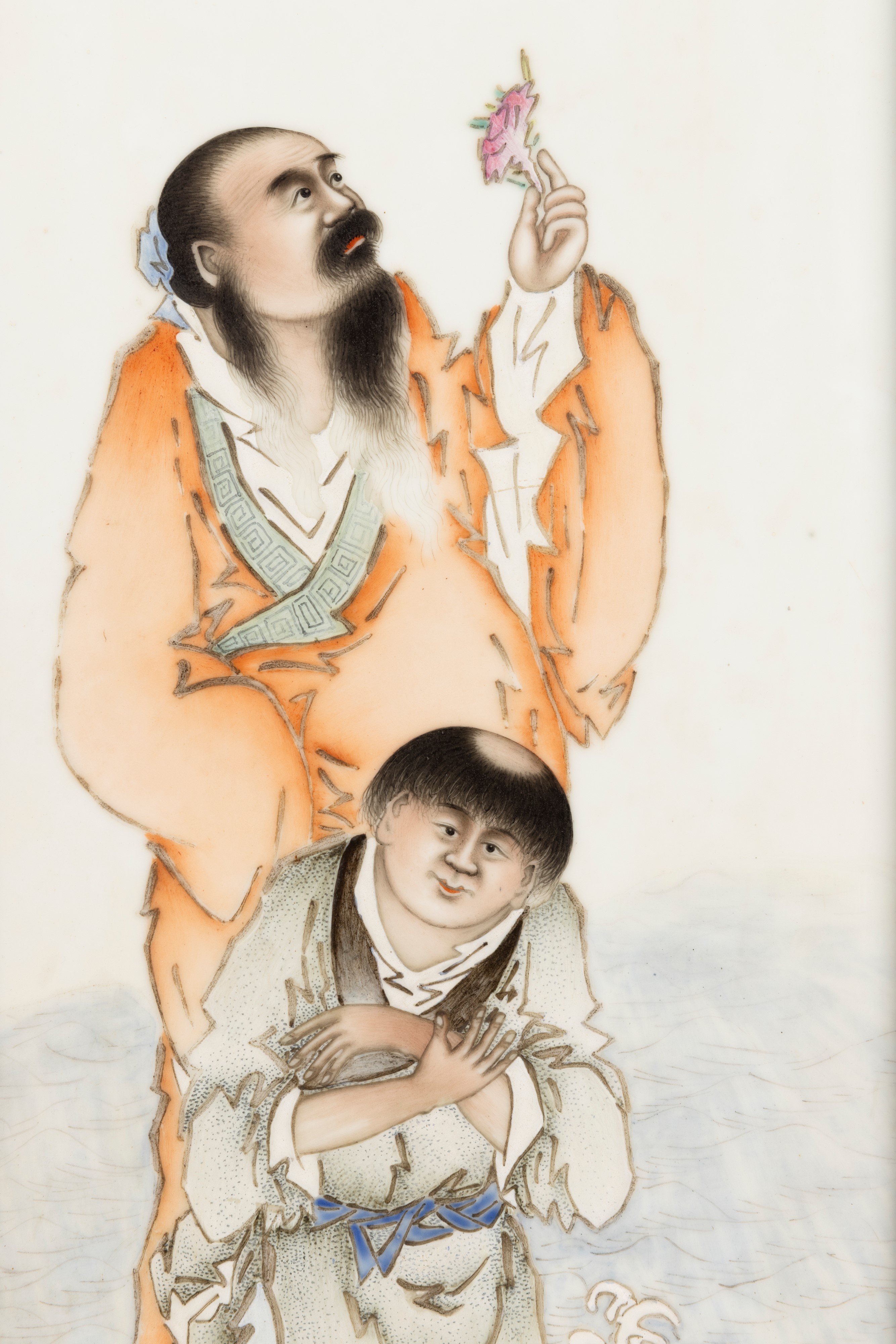 Coppia di Placche in Porcellana con Personaggi dello Stile di Wang Qi e Inscrizioni che Indicano ...