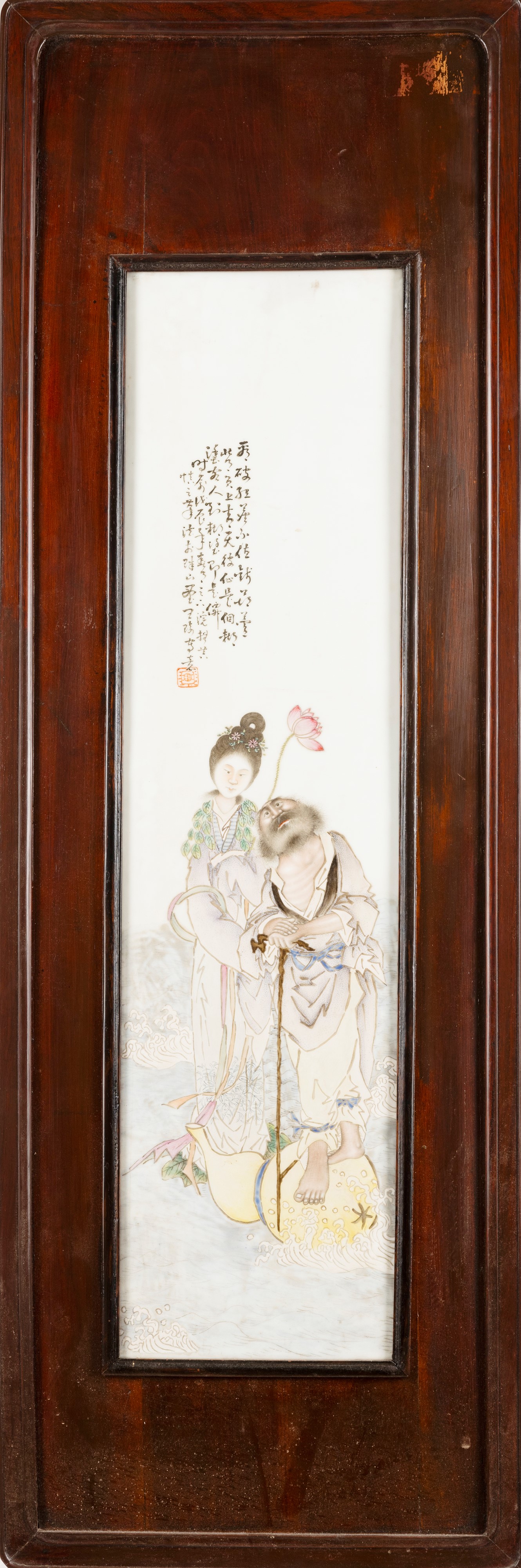 Coppia di Placche in Porcellana con Personaggi dello Stile di Wang Qi e Inscrizioni che Indicano ...