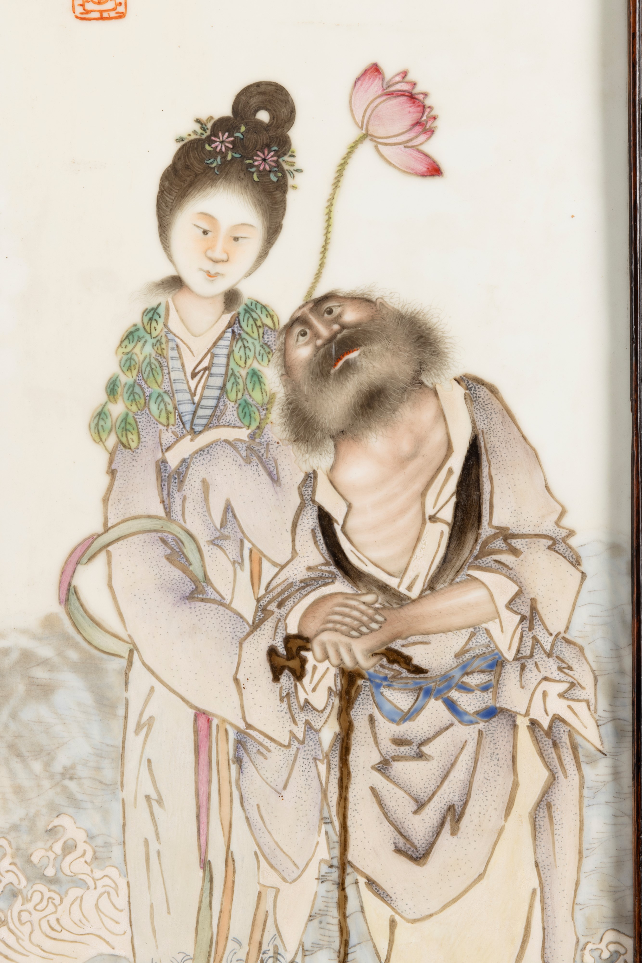 Coppia di Placche in Porcellana con Personaggi dello Stile di Wang Qi e Inscrizioni che Indicano ...