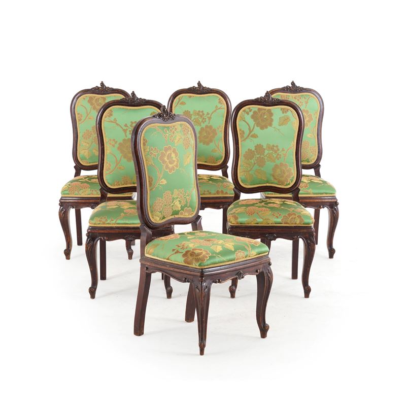 Sei sedie in legno intagliato. XX secolo  - Asta Antiquariato - Cambi Casa d'Aste