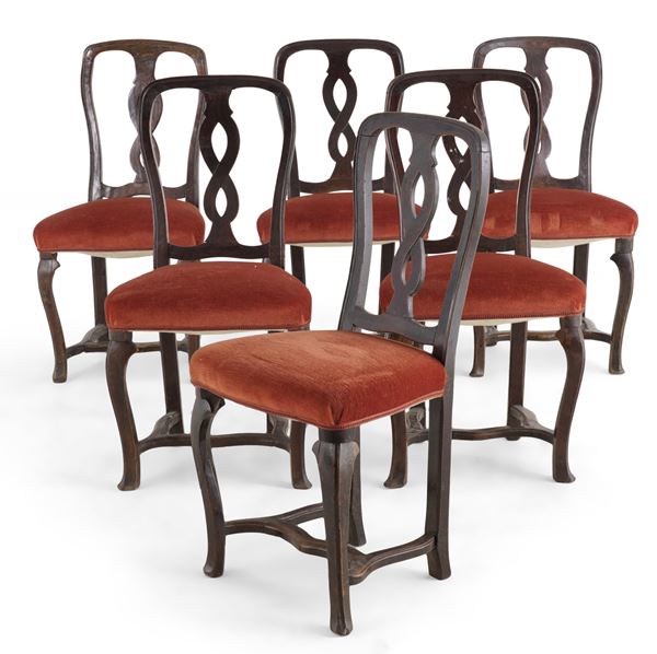 Cinque sedie in legno. Emilia XIX secolo