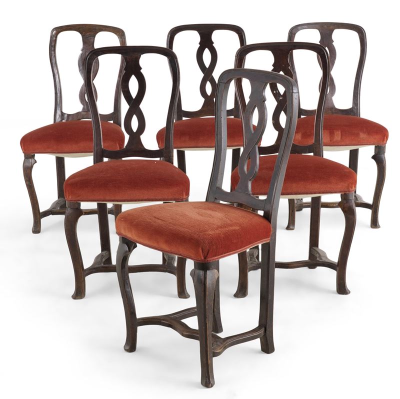 Cinque sedie in legno. Emilia XIX secolo  - Auction Antiquariato - Cambi Casa d'Aste