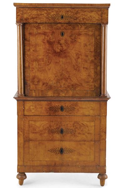 Secretaire Lastronato in Radica e Filettato. XIX Secolo