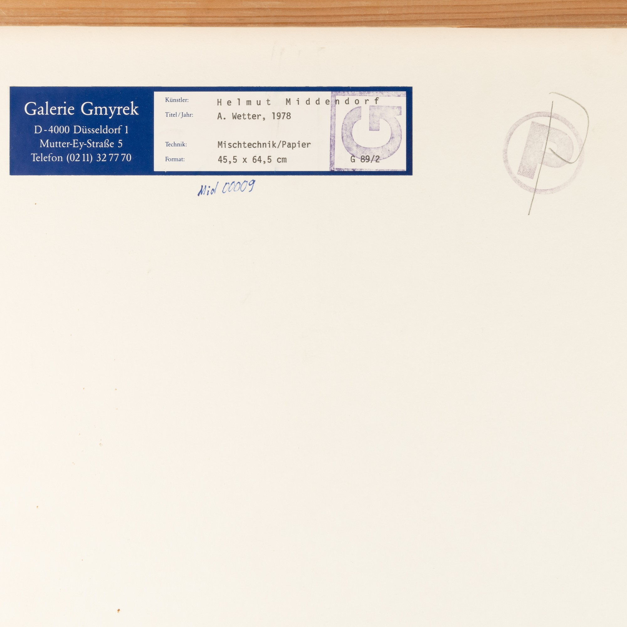 Helmut Middendorf - A. Wetter, tecnica mista su carta, 1968
