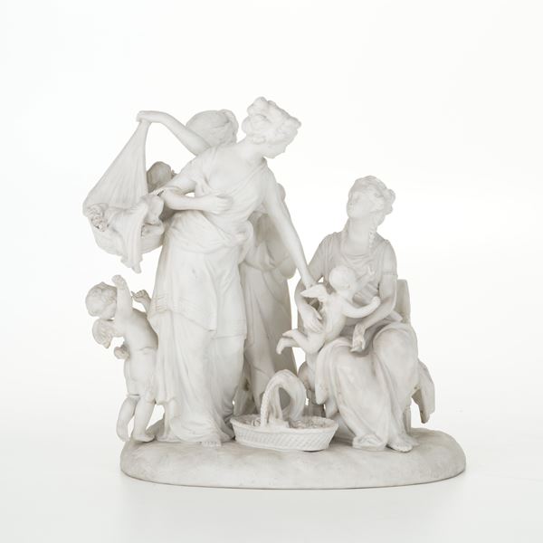 Gruppo raffigurante muse con putti, XX secolo. 