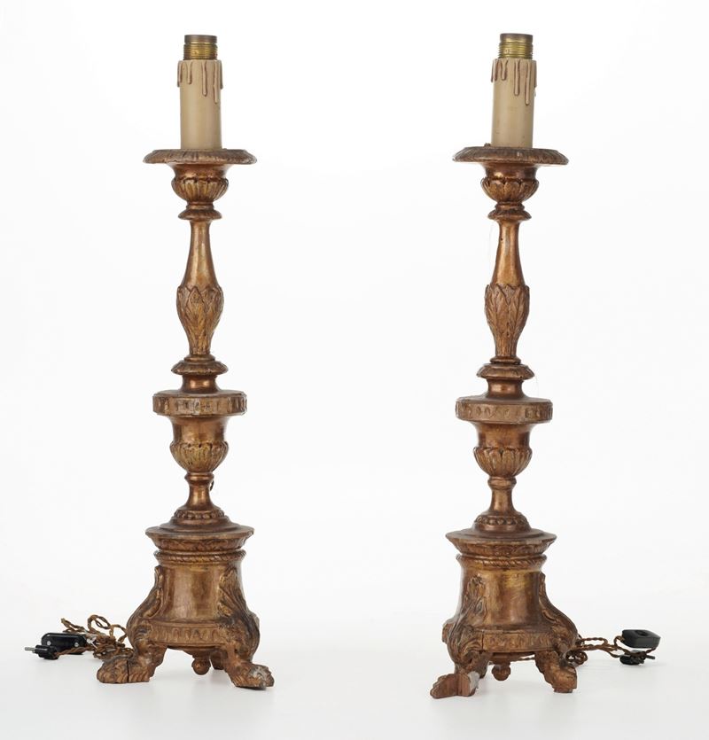 Coppia di torciere in legno intagliato e dorato  - Asta Antiquariato - Cambi Casa d'Aste