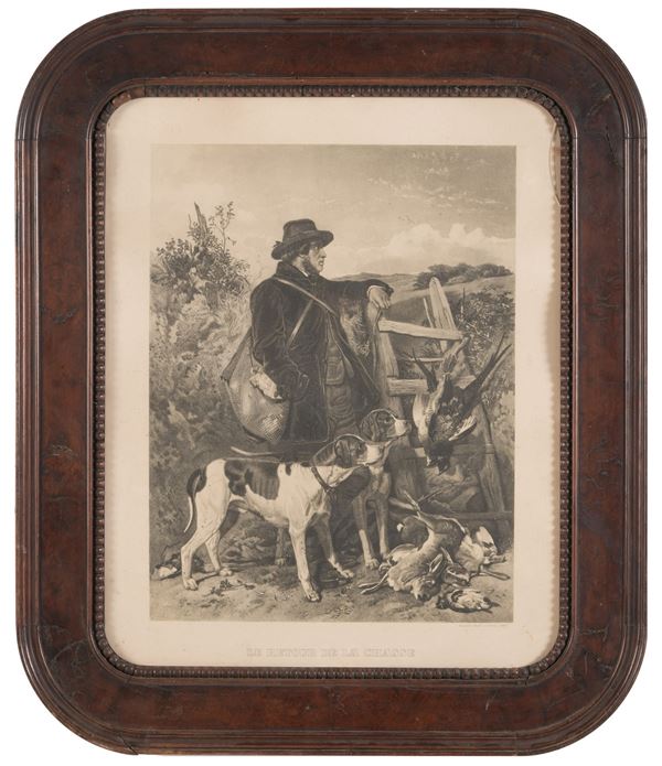 Stampa in cornice raffigurante cacciatore