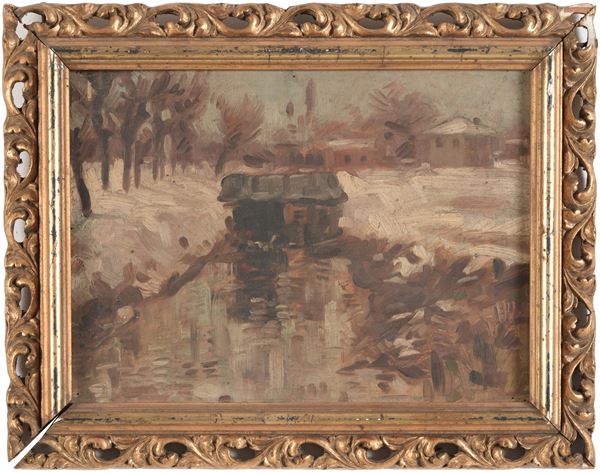 Pittore del XIX-XX secolo Paesaggio con cascina