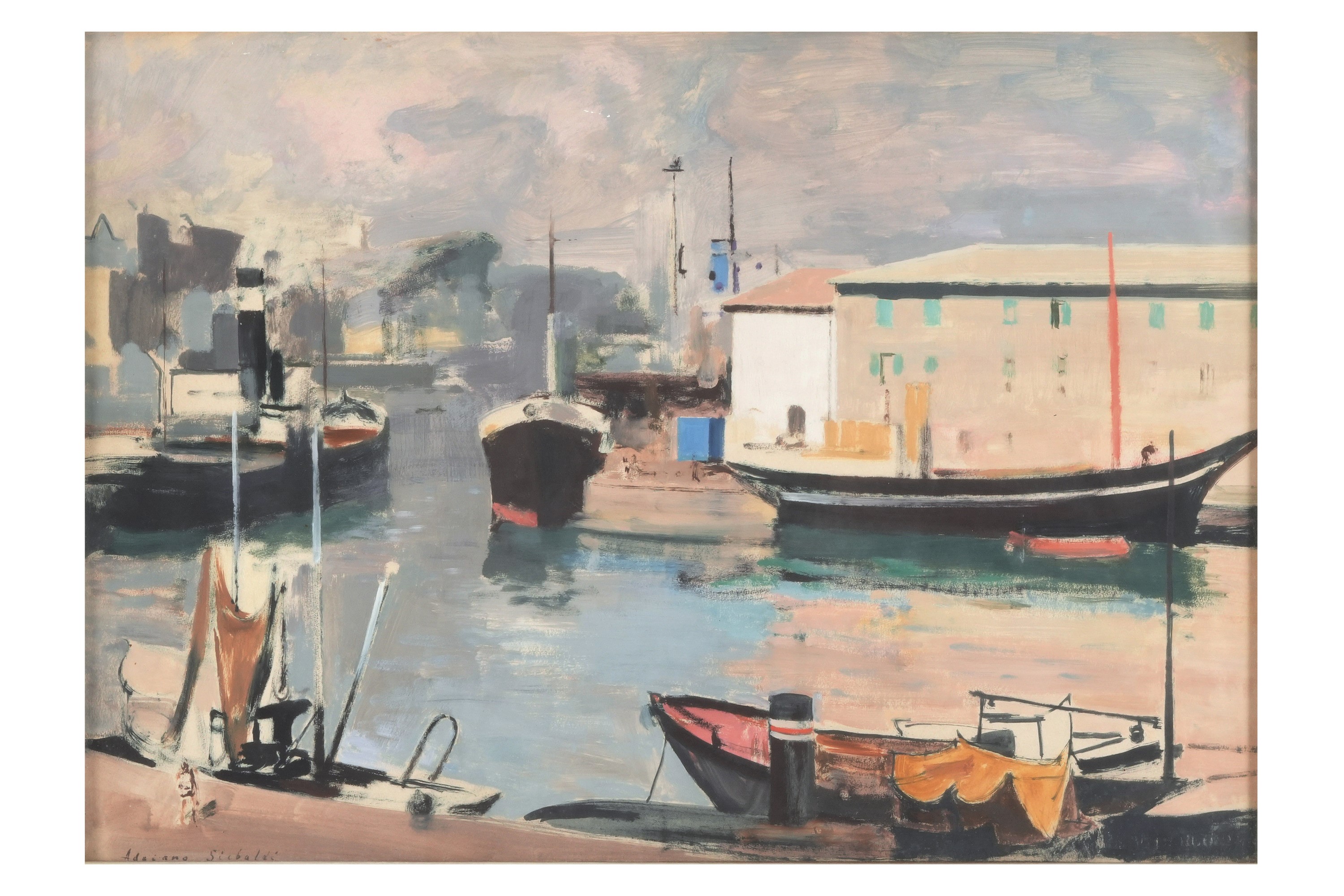 Adriano Scibaldi - Porto di Savona, acquerello su carta