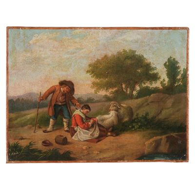 Scuola del XIX secolo, Paesaggio con pastori e armenti, olio su tela