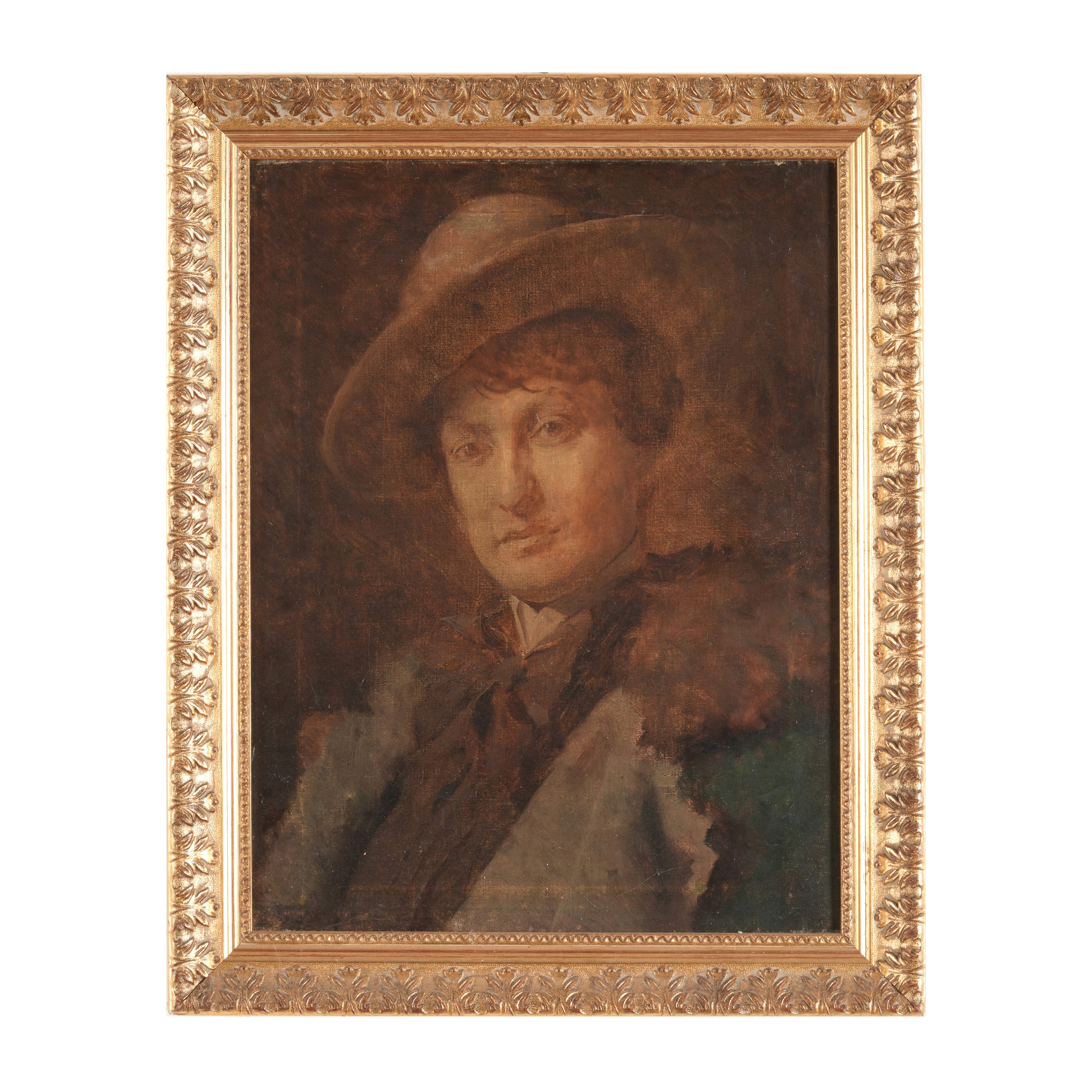 Franz Lenbach - Ritratto di giovane con cappello, olio su tela
