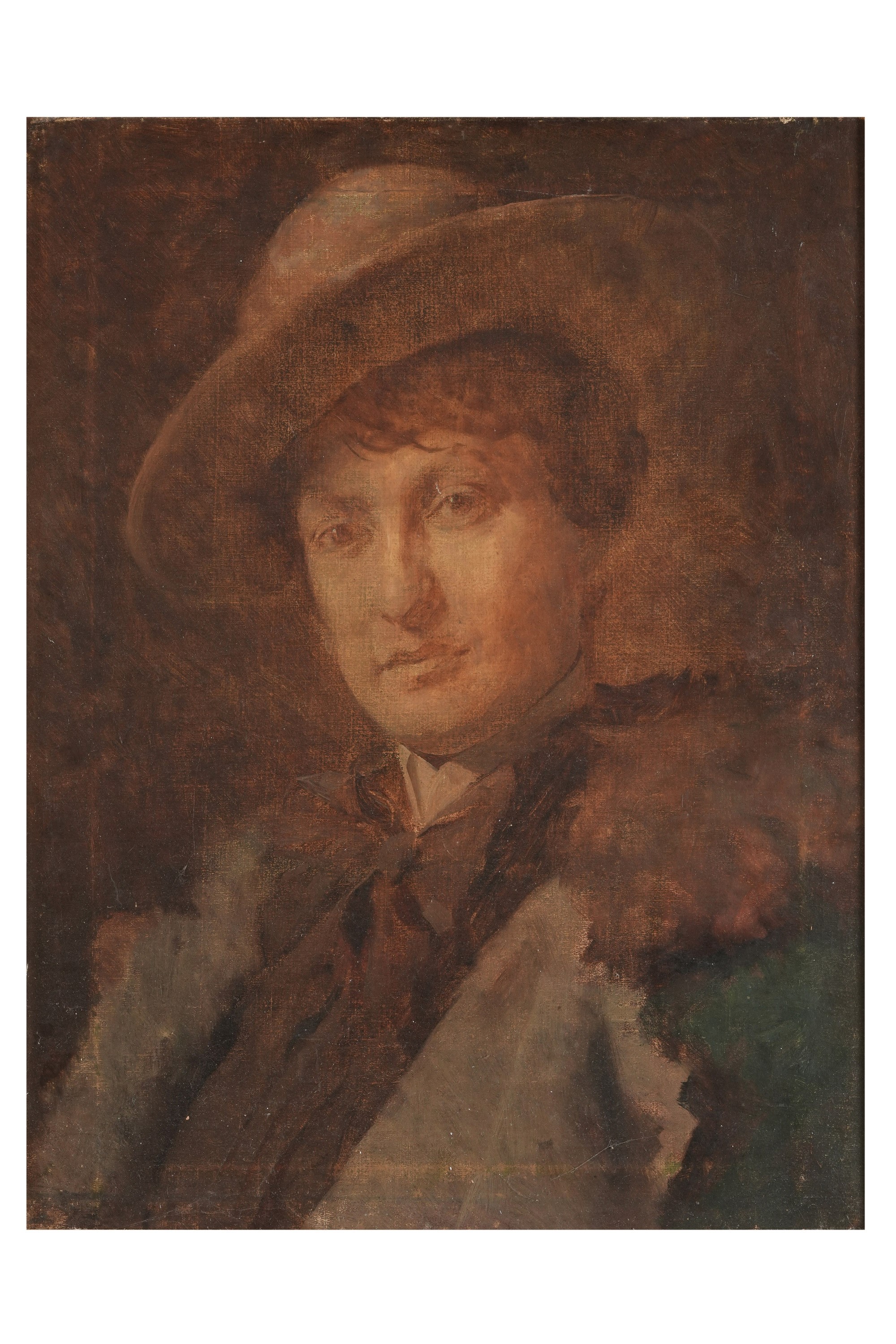 Franz Lenbach - Ritratto di giovane con cappello, olio su tela
