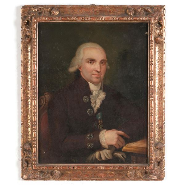 Scuola del XVIII secolo Ritratto di gentiluomo nello studio