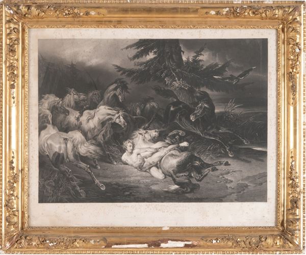 Stampa raffigurante scena mitologica in cornice dorata