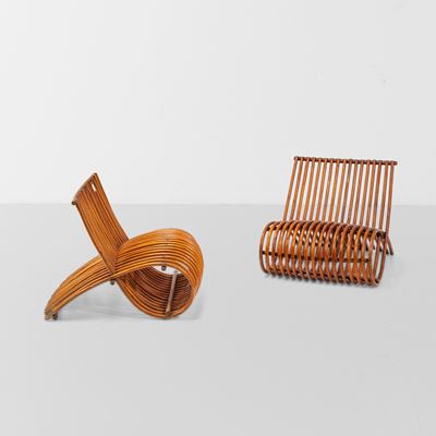 Produzione circa 1970, Due poltrone in bambù curvato