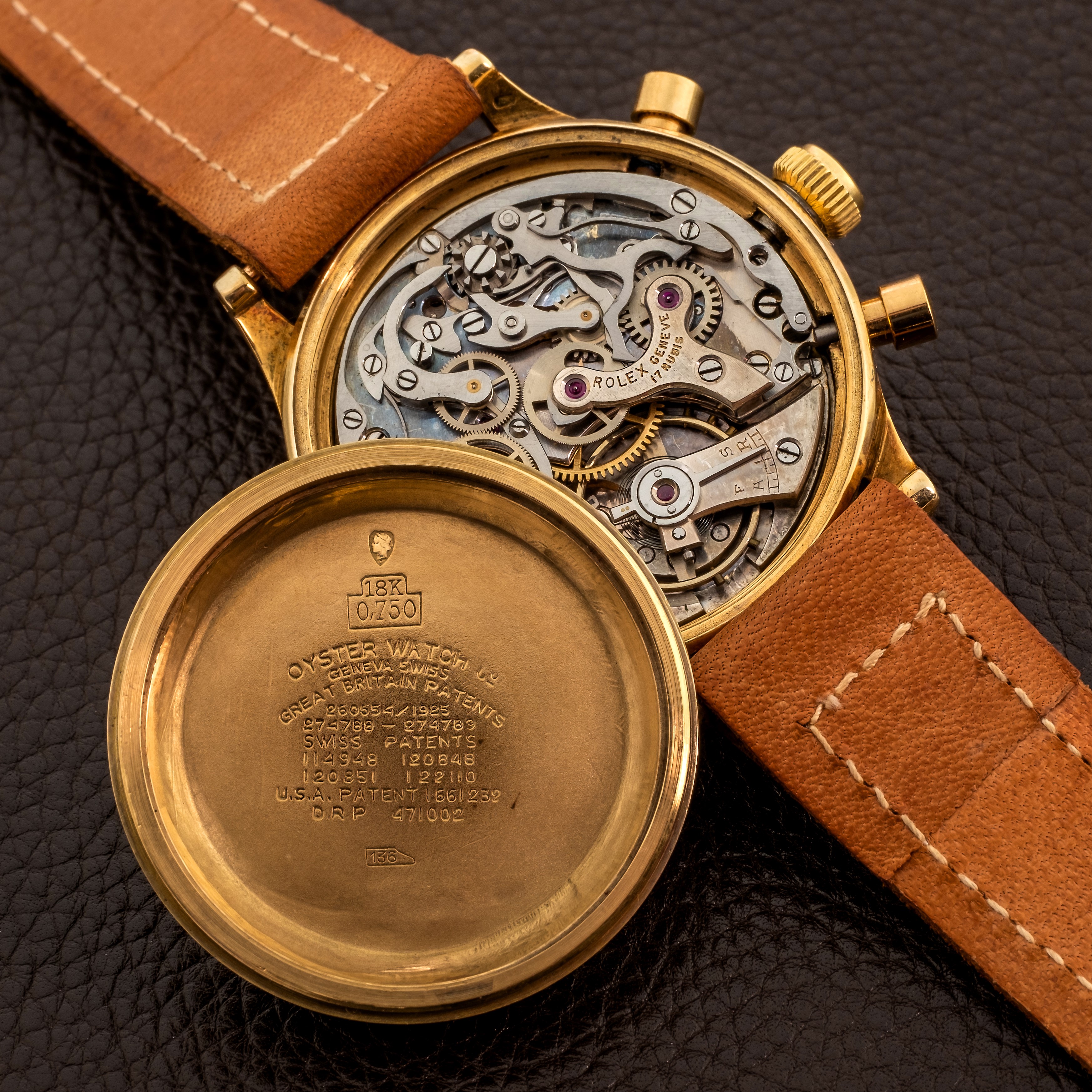 Rolex - Cronografo Oyster "barilotto" Ref 3525 in Oro Giallo 18k Quadrante Nero Grafica Oro, Circ...