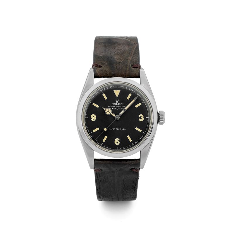 Rolex : Ovettone ref 6298 "Explorer" in acciaio quadrante grafica argento, circa 1953  - Asta Orologi da Polso - Cambi Casa d'Aste