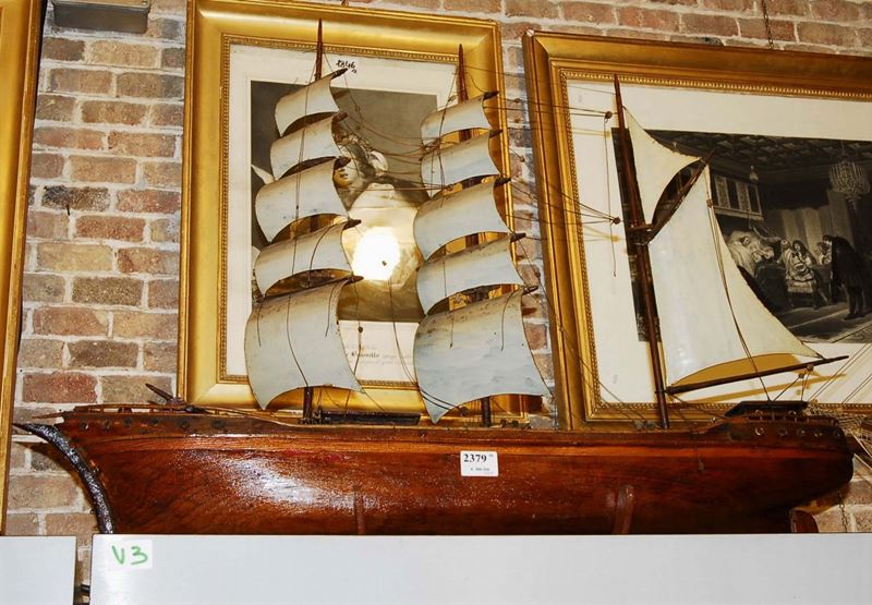 Modellino di veliero con scafo pieno e vele in lamierino, inizio XX secolo  - Auction Time Auction 6-2014 - Cambi Casa d'Aste