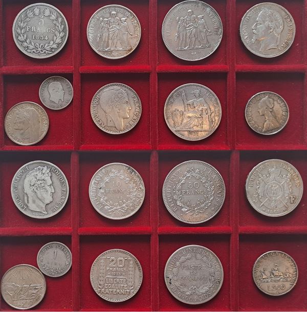 9 monete d’argento Francia - Italia - Indocina francese.