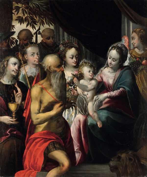 Scuola rudolfina del XVI secolo Sacra conversazione con san Gerolamo