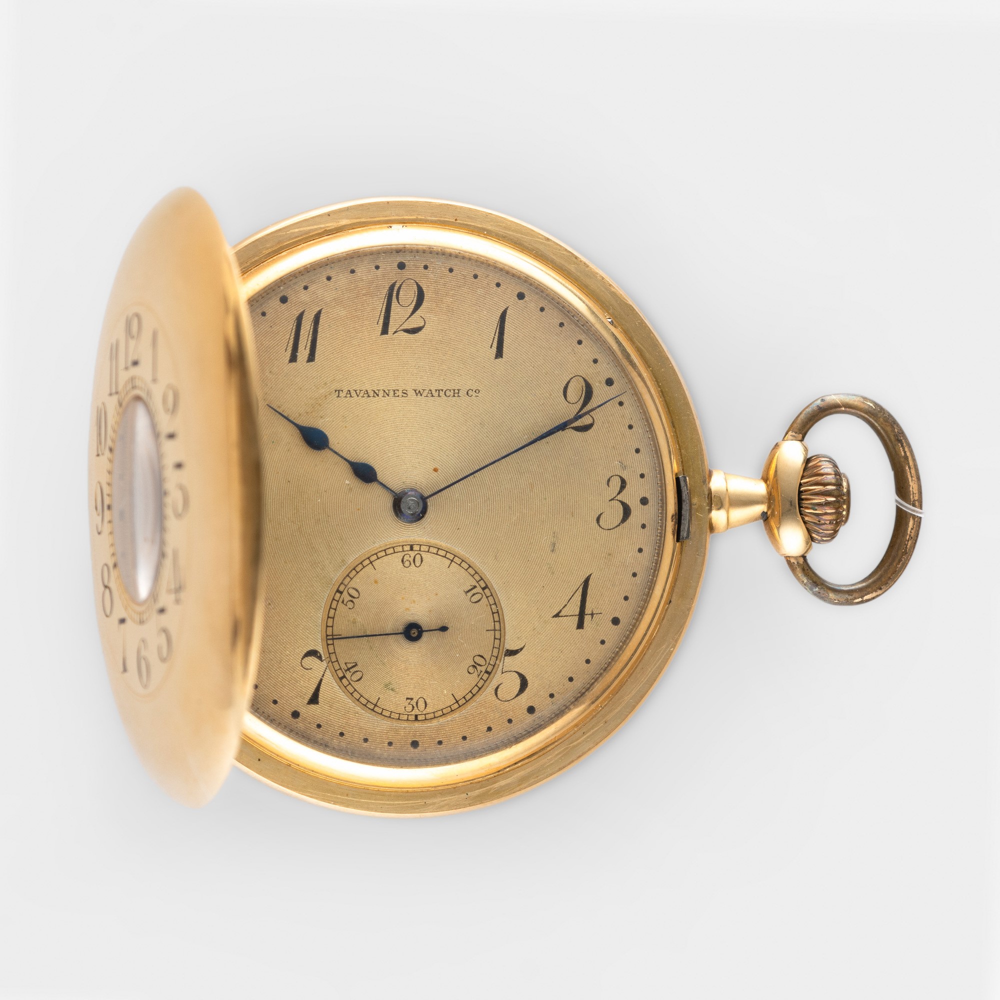 Tavannes Watch - Demi-savonette in oro giallo 18 k con quadrante champagne guilloché e piccoli se...