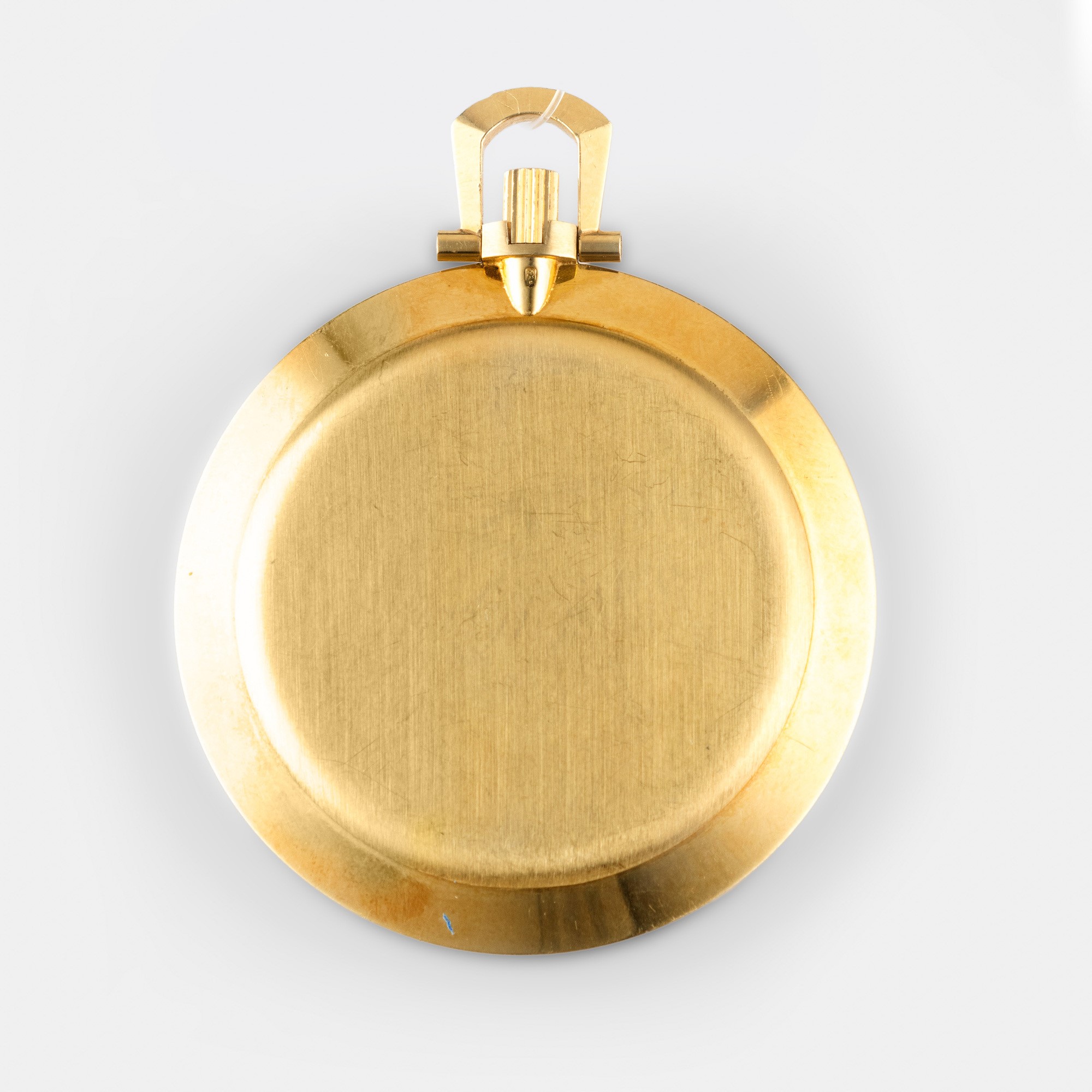 Omega - Orologio da tasca con catenella a nastro in oro giallo 18k e quadrante argenté satinato