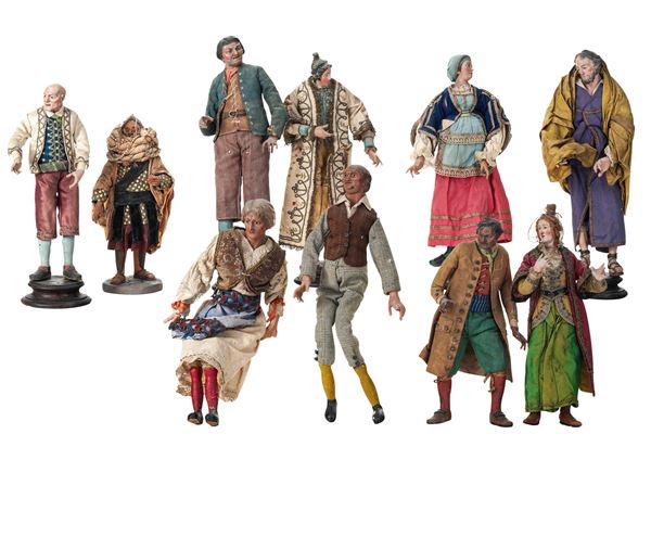 Arte presepiale genovese XIX-XX secolo Gruppo di dieci figure da presepe